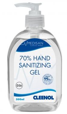 Cleenol Medisan 70% Hand Sanitising Gel Pump Bottle 500ml x 6