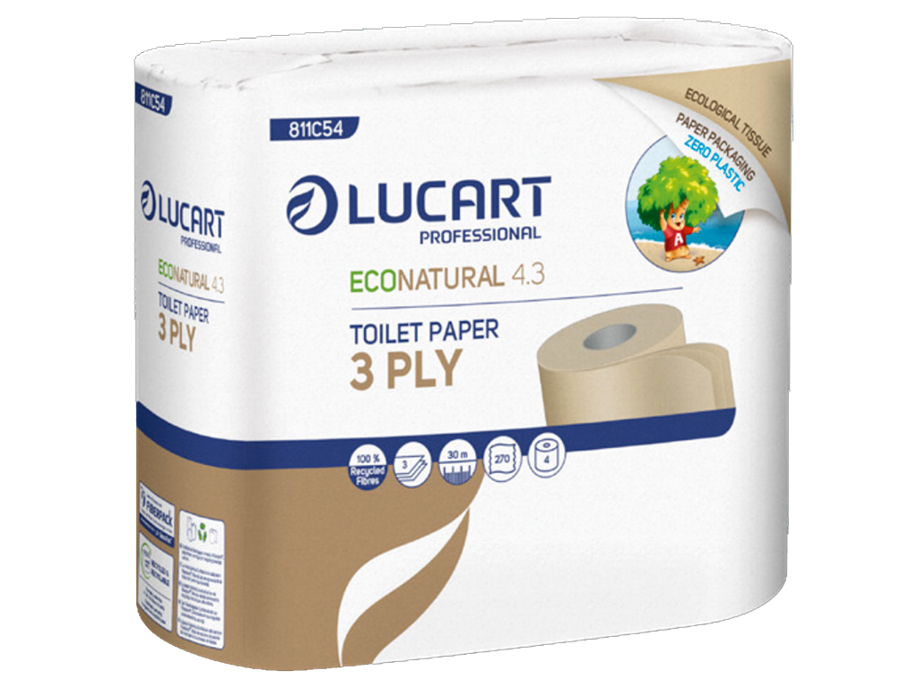 Lucart EcoNatural Toilet Rolls 3Ply 270 sheets 29.7m x 56 rolls (Paper Wrapped)