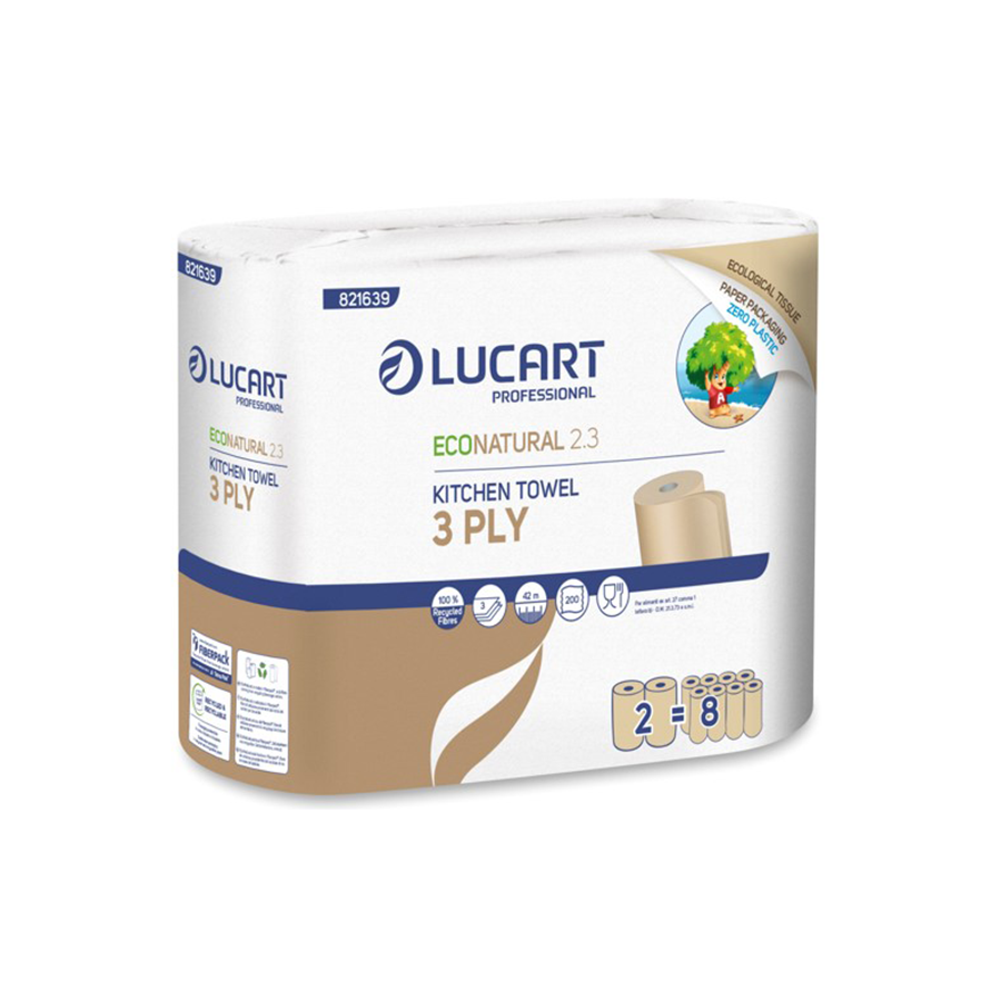 Lucart EcoNatural Kitchen Towels 3Ply 200 sheets 42m x 24 rolls (Paper Wrapped)