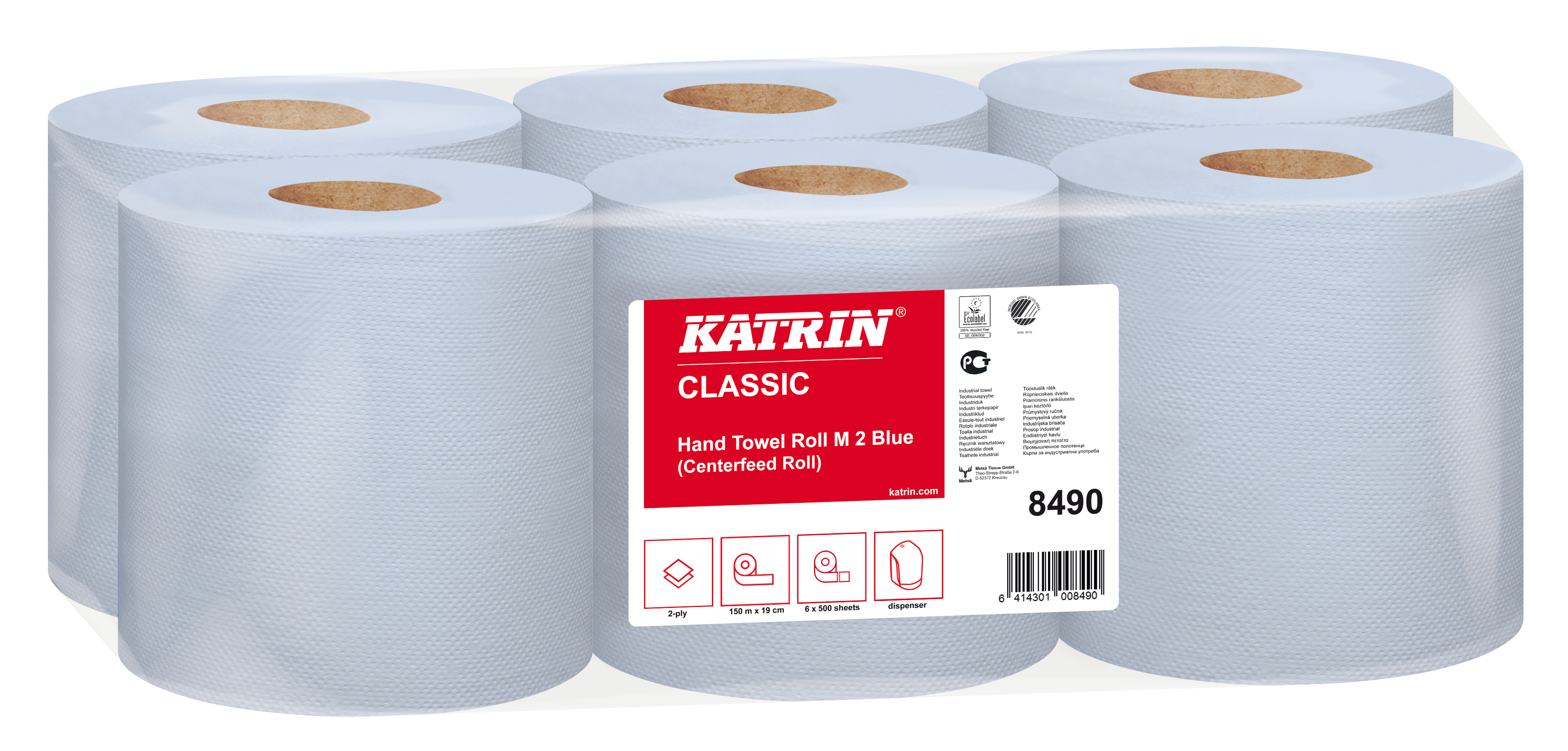 Katrin System Classic Centrefeed Roll Blue 2Ply 150m x 6 rolls