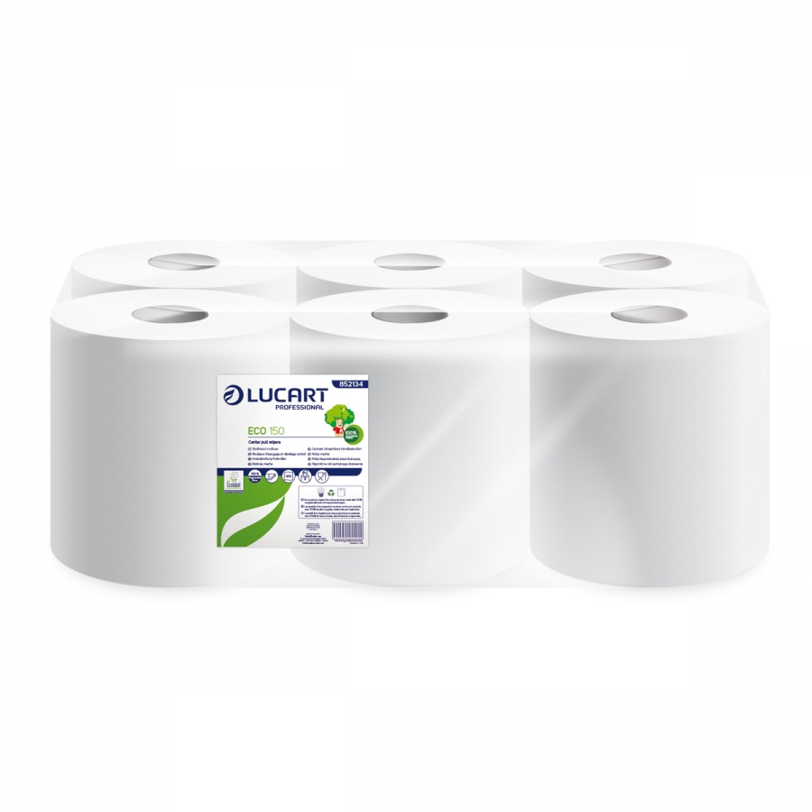 Lucart Eco Centrefeed Roll White 2Ply Food Safe 150m x 6 rolls