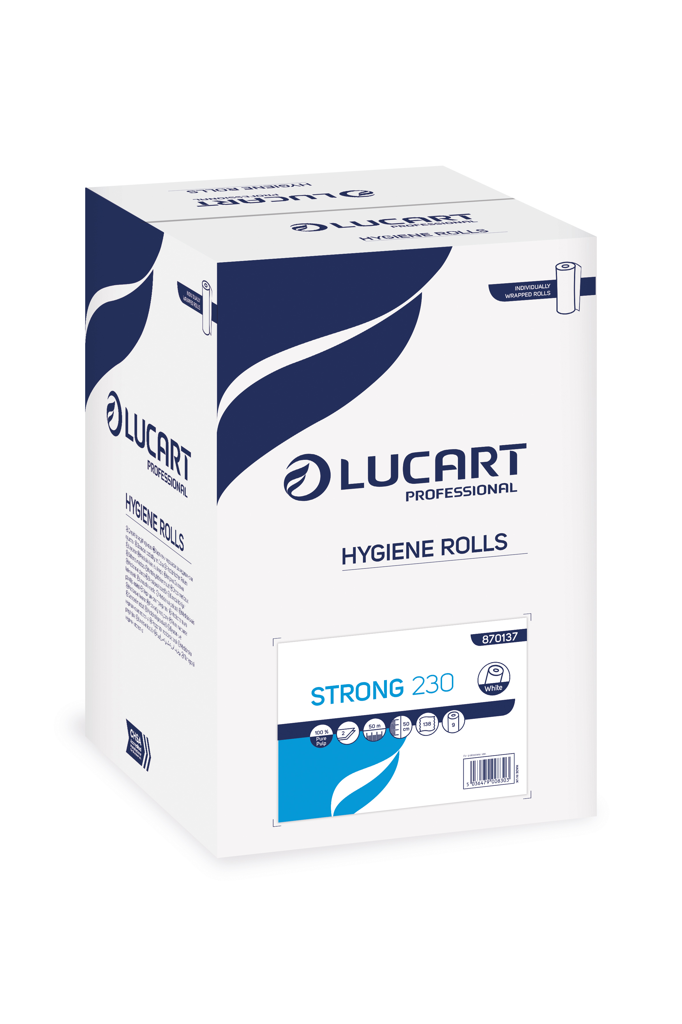 Lucart Strong 20" Medical Roll 2Ply White 50m x 9 rolls