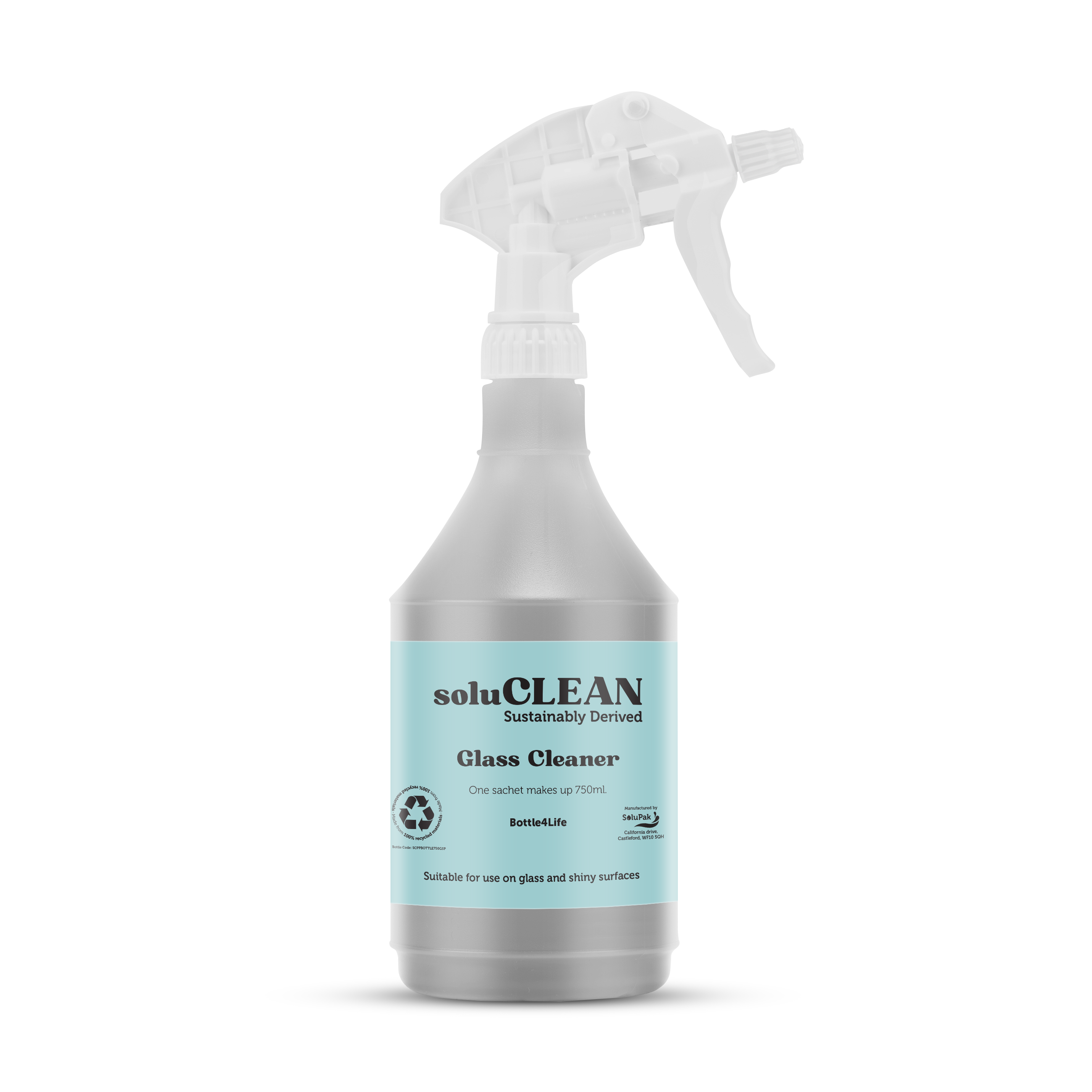 soluCLEAN Glass & S/Steel Cleaner Fragrance Free Trigger Spray Bottle 750ml