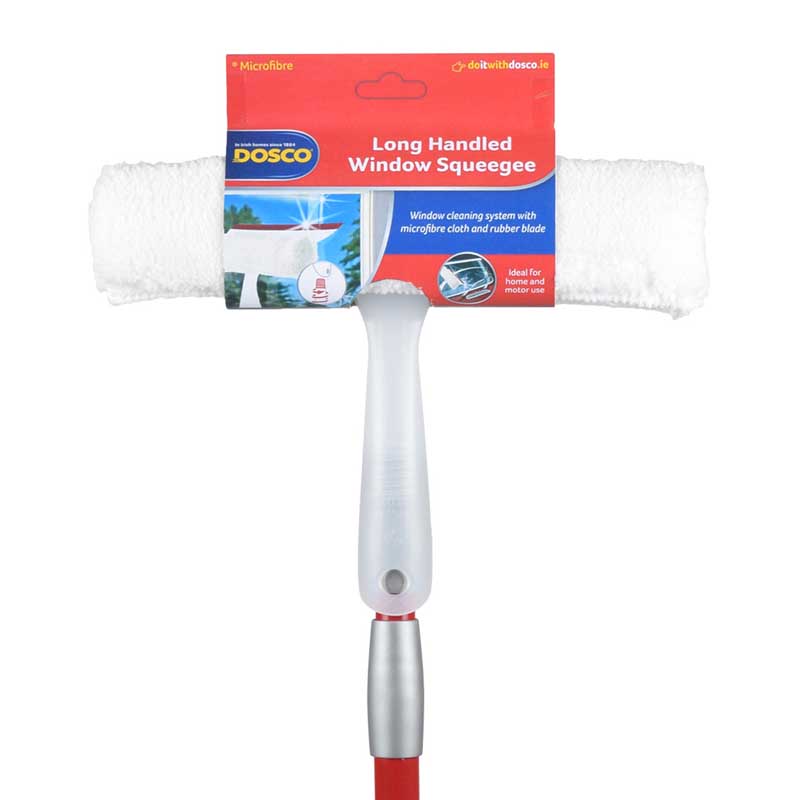 Dosco Window Cleaning Squeegee/Cloth with Extension Handle Red