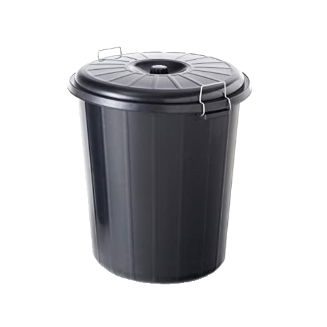 Waste Bin Round Black with Lid 80L