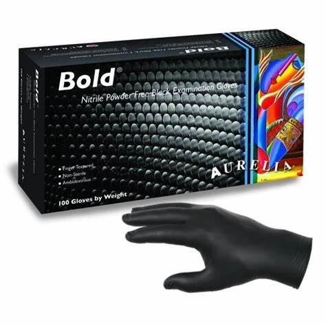 Bold Nitrile Gloves Black Powder Free 5.5g Large x 100