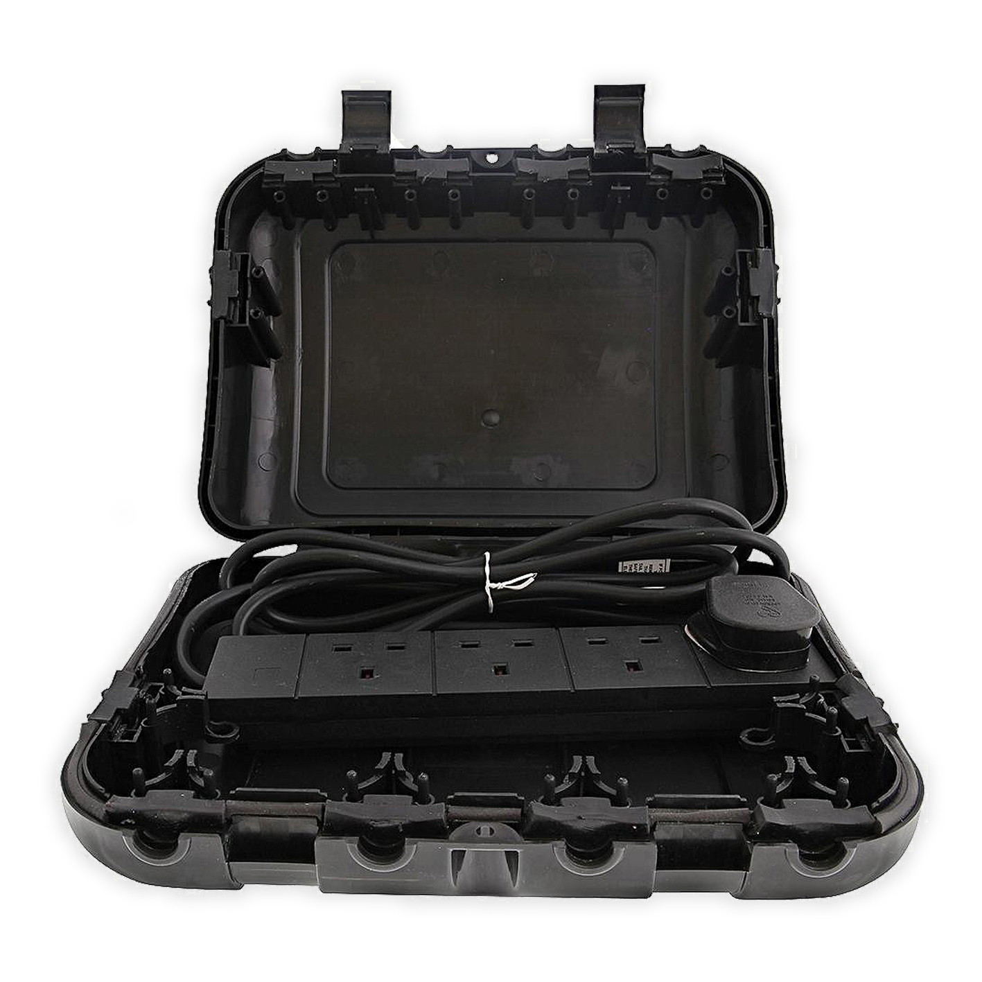 ELBOX-EMT | Plymouth Black IP64 Weather Proof Box c/w 4 Gang Black 10m Lead