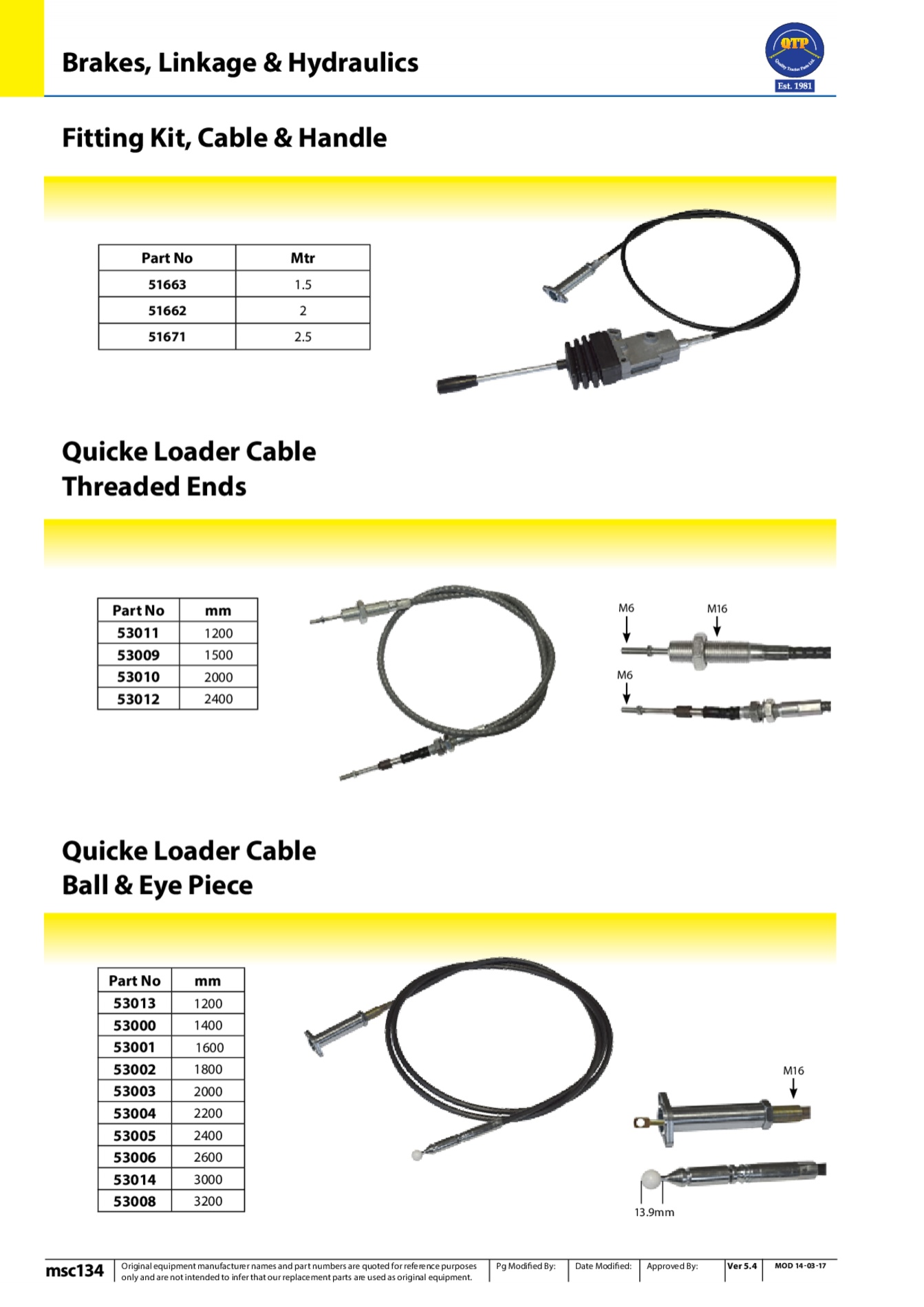 Cable Quicke Loader Ball & Eye Piece 1200mm Clifford's Tractor Parts