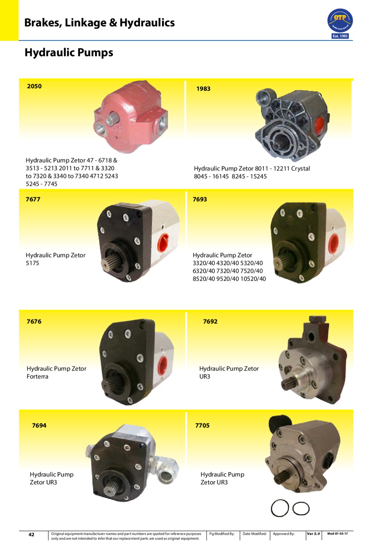 Hydraulic Pump Zetor 47 6718 & 3513 5213 Quality Tractor Parts